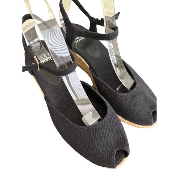 Alex Marie Black Espadrille Peep Toe Wedge Sandals With Adjustable Strap - Picture 3 of 11